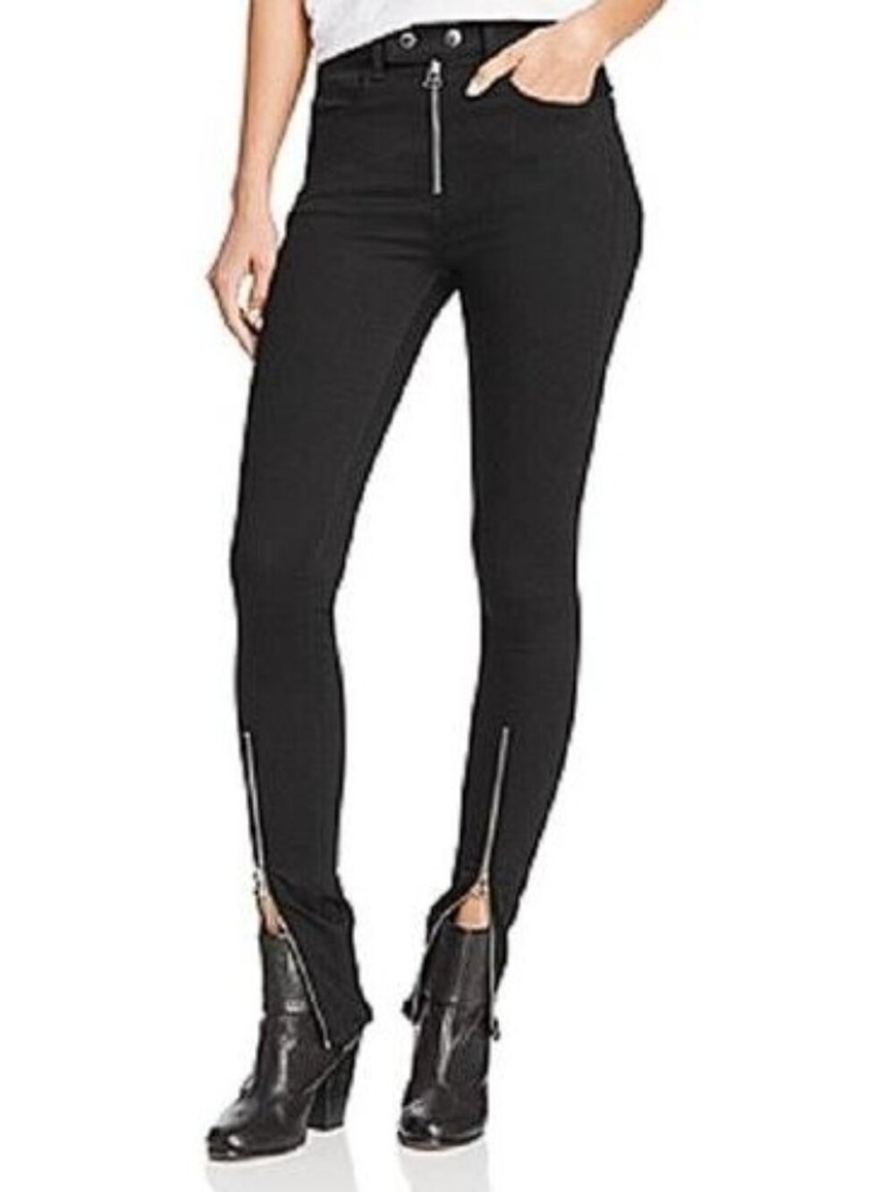RAG & BONE Women's Isabel Zip Hem Skinny Jeans Size 25 In Black